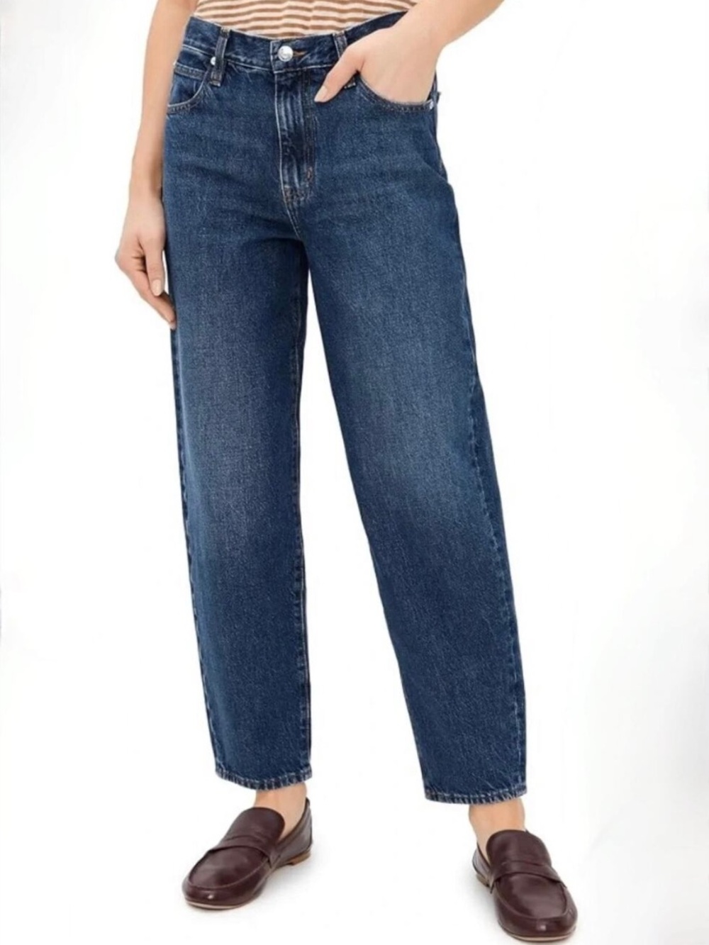 FRAME The Candle Barrel Jeans - Hampshire Blue - Medium Wash Denim - Size 28